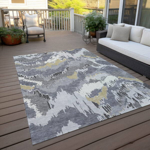 9' X 12' Gray Silver And Charcoal Abstract Washable Indoor Outdoor Area Rug