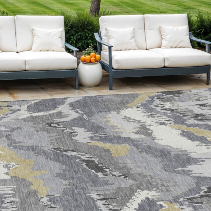 9' X 12' Gray Silver And Charcoal Abstract Washable Indoor Outdoor Area Rug