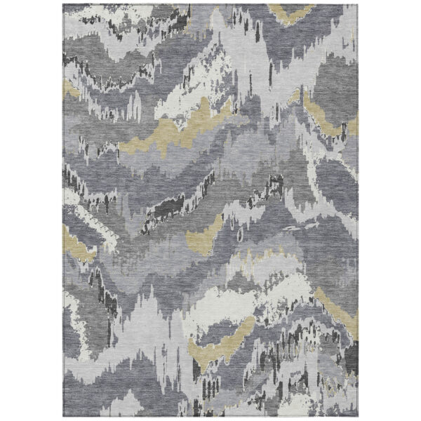 9' X 12' Gray Silver And Charcoal Abstract Washable Indoor Outdoor Area Rug