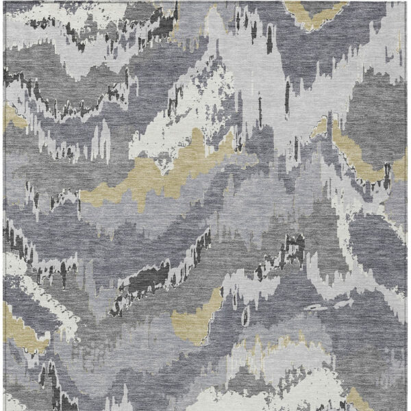 9' X 12' Gray Silver And Charcoal Abstract Washable Indoor Outdoor Area Rug