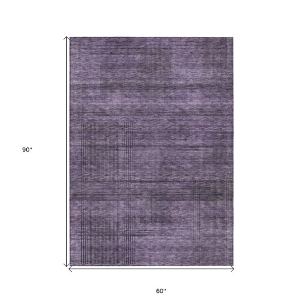 5' X 8' Plum Purple And Gray Striped Washable Indoor Outdoor Area Rug