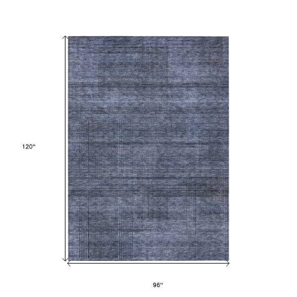 8' X 10' Navy Blue And Gray Striped Washable Indoor Outdoor Area Rug