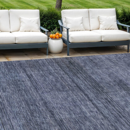 8' X 10' Navy Blue And Gray Striped Washable Indoor Outdoor Area Rug