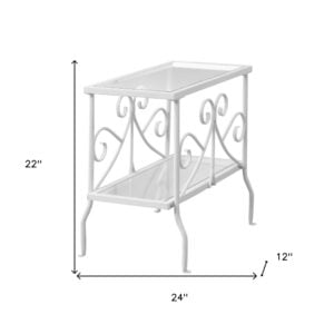 22" White And Clear Metal And Tempered Glass End Table With Shelf