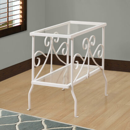 22" White And Clear Metal And Tempered Glass End Table With Shelf