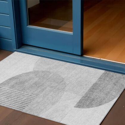 3' X 5' Gray Silver And Ivory Geometric Washable Indoor Outdoor Area Rug
