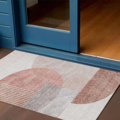 3' X 5' Copper Red And Gray Geometric Washable Indoor Outdoor Area Rug