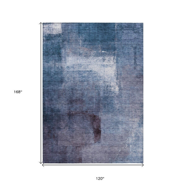 10' X 14' Navy Blue And Sky Blue Abstract Washable Indoor Outdoor Area Rug