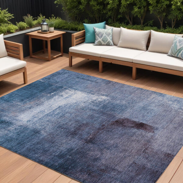 10' X 14' Navy Blue And Sky Blue Abstract Washable Indoor Outdoor Area Rug