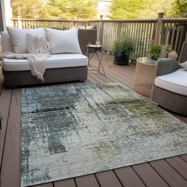 9' X 12' Sage Beige And Brown Abstract Washable Indoor Outdoor Area Rug