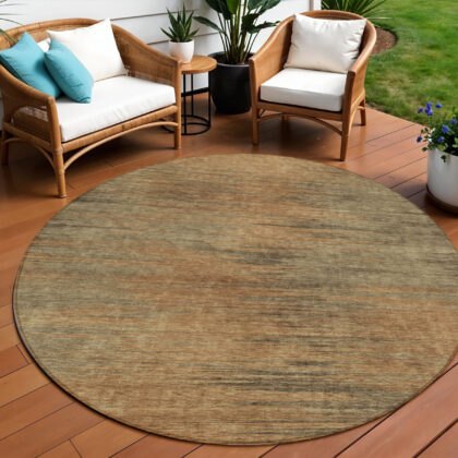 8' Terra Cotta Brown And Copper Round Abstract Washable Indoor Outdoor Area Rug