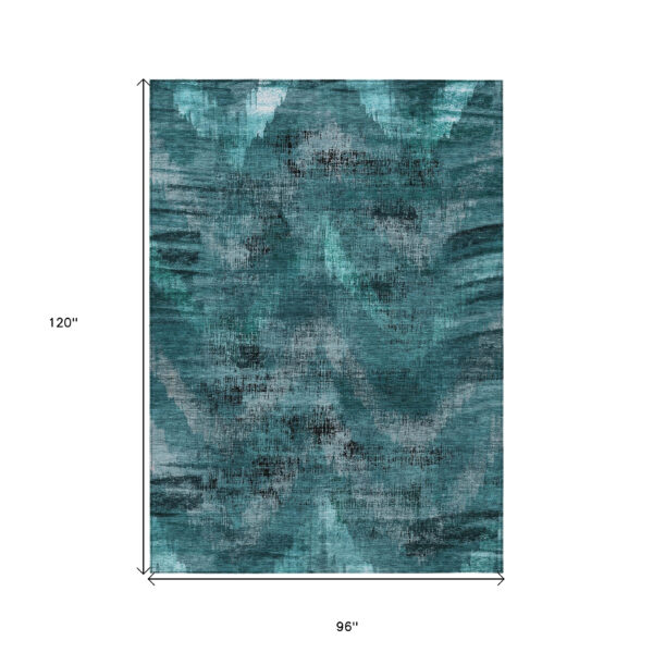8' X 10' Teal Blue Aqua And Gray Abstract Washable Indoor Outdoor Area Rug