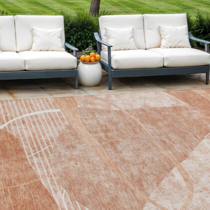 8' X 10' Salmon Copper And Ivory Abstract Washable Indoor Outdoor Area Rug
