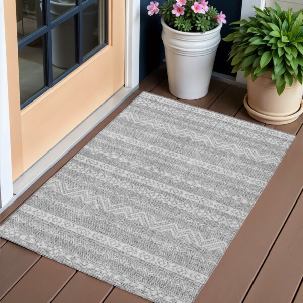 3' X 5' Gray And Silver Southwestern Washable Indoor Outdoor Area Rug