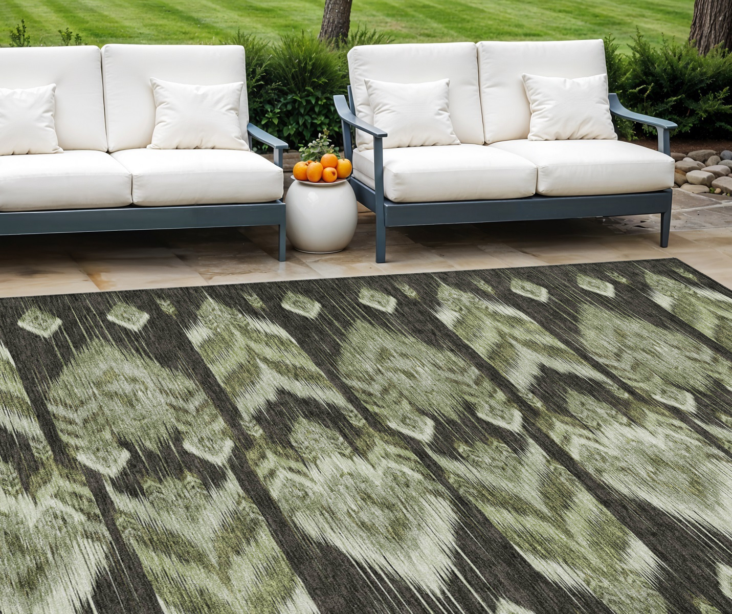 10' X 14' Olive Green And Artichoke Green Southwestern Washable Indoor Outdoor Area Rug