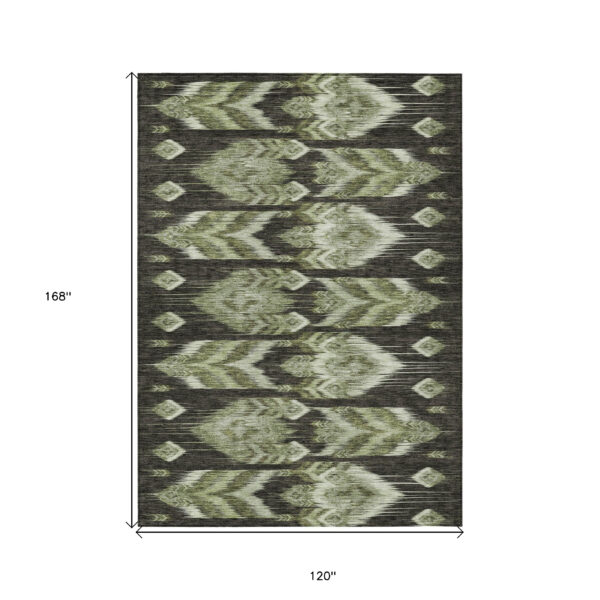 10' X 14' Olive Green And Artichoke Green Southwestern Washable Indoor Outdoor Area Rug