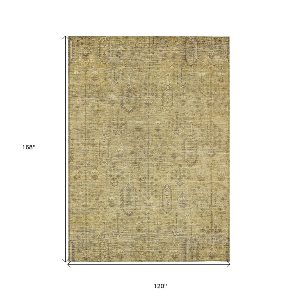10' X 14' Gold And Taupe Southwestern Washable Indoor Outdoor Area Rug