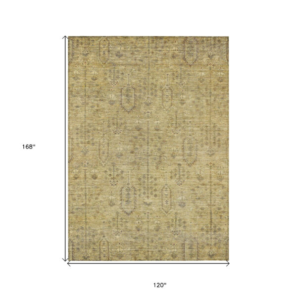 10' X 14' Gold And Taupe Southwestern Washable Indoor Outdoor Area Rug