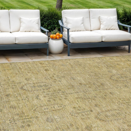 10' X 14' Gold And Taupe Southwestern Washable Indoor Outdoor Area Rug