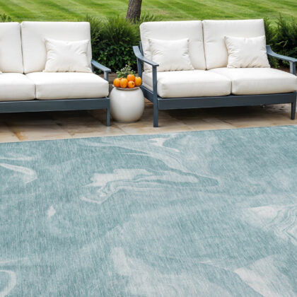 10' X 14' Teal Blue And Aqua Abstract Washable Indoor Outdoor Area Rug