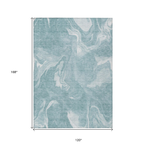10' X 14' Teal Blue And Aqua Abstract Washable Indoor Outdoor Area Rug