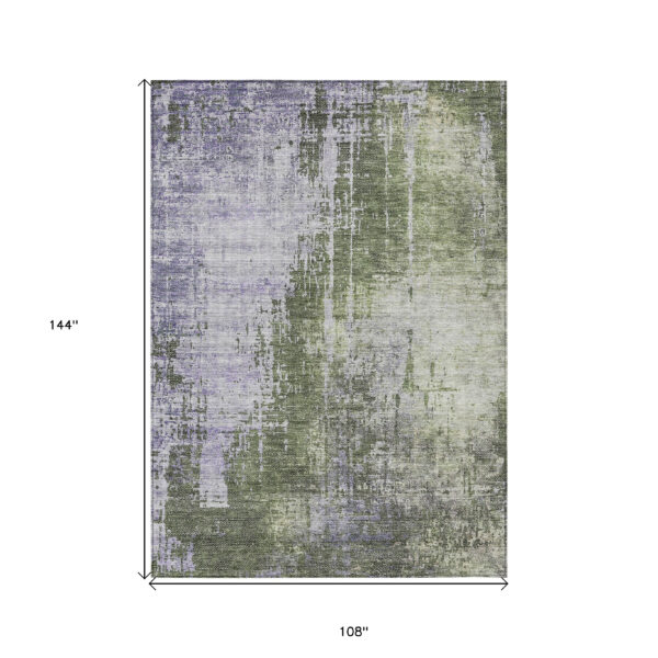 9' X 12' Olive Green And Purple Abstract Washable Indoor Outdoor Area Rug