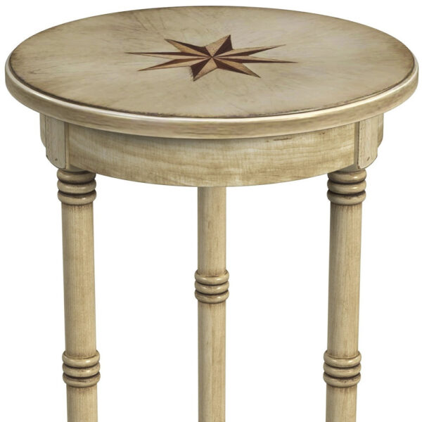 24" Beige Distressed Wood Round End Table
