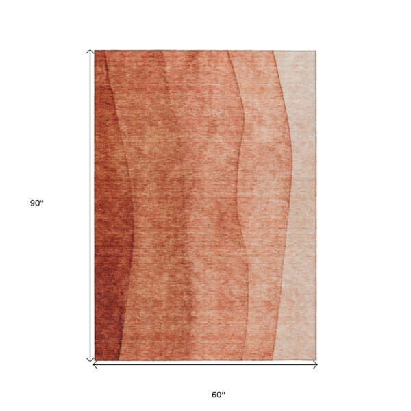 5' X 8' Red Copper And Terra Cotta Ombre Washable Indoor Outdoor Area Rug