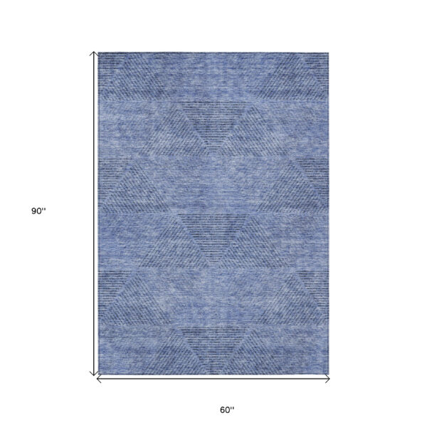 5' X 8' Denim Blue And Sky Blue Geometric Washable Indoor Outdoor Area Rug