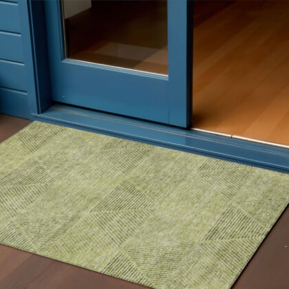 3' X 5' Artichoke Green And Fern Green Geometric Washable Indoor Outdoor Area Rug