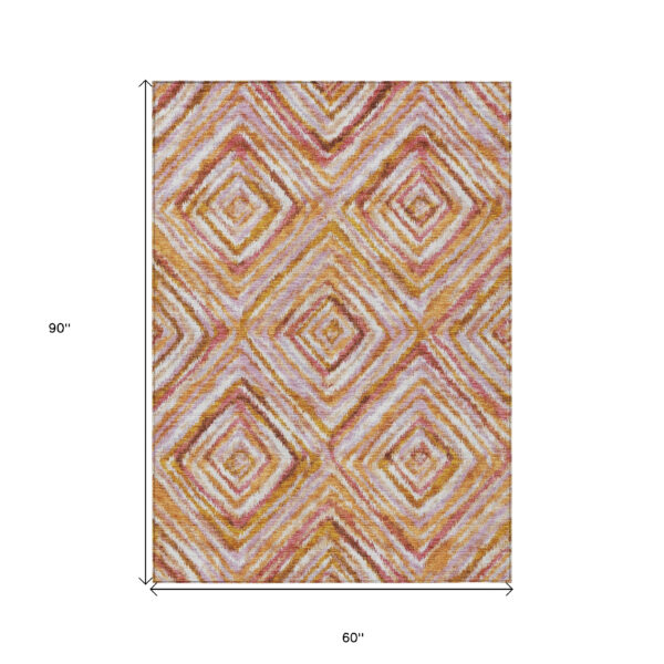 5' X 8' Orange Copper And Gold Geometric Washable Indoor Outdoor Area Rug