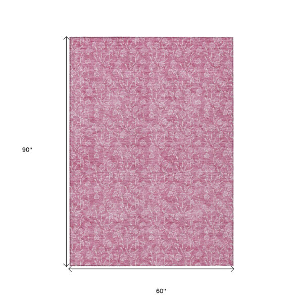 5' X 8' Blush And Ivory Floral Washable Indoor Outdoor Area Rug