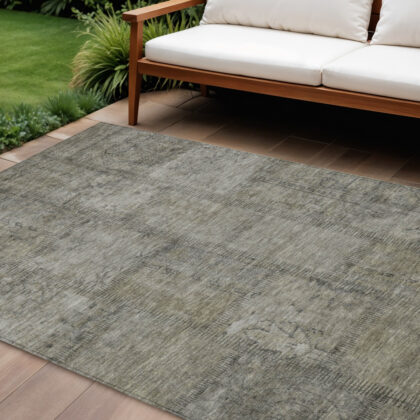 8' X 10' Taupe Brown And Beige Patchwork Washable Indoor Outdoor Area Rug