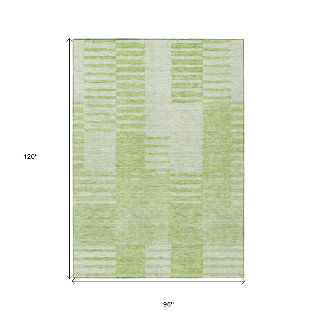 8' X 10' Artichoke Green And Mint Green Striped Washable Indoor Outdoor Area Rug