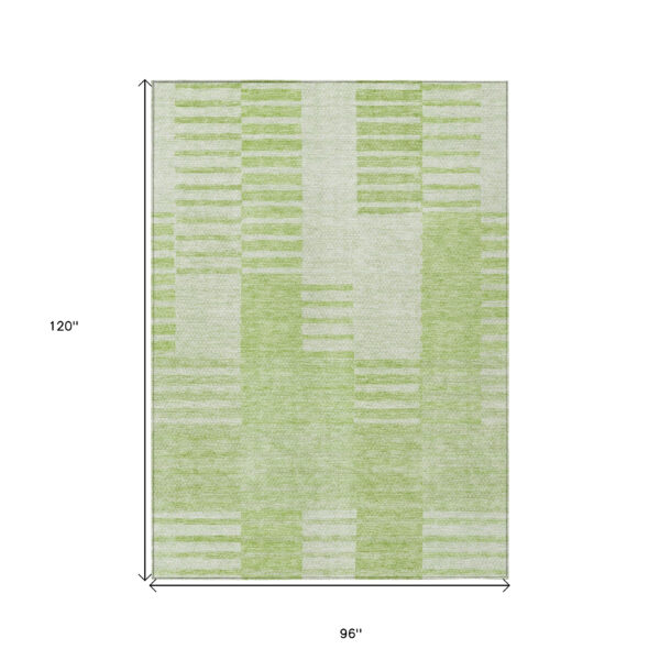 8' X 10' Artichoke Green And Mint Green Striped Washable Indoor Outdoor Area Rug