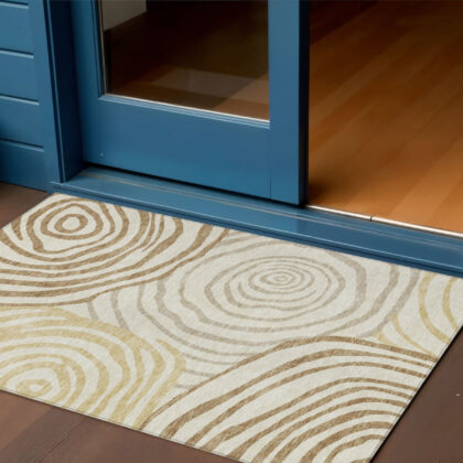 3' X 5' Gold Ivory And Beige Abstract Washable Indoor Outdoor Area Rug