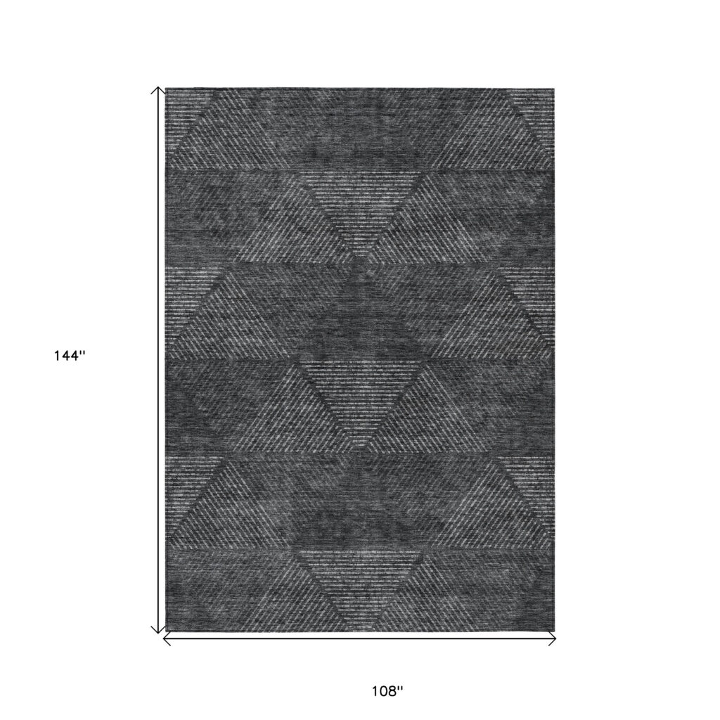 9' X 12' Charcoal Gray And Silver Geometric Washable Indoor Outdoor Area Rug