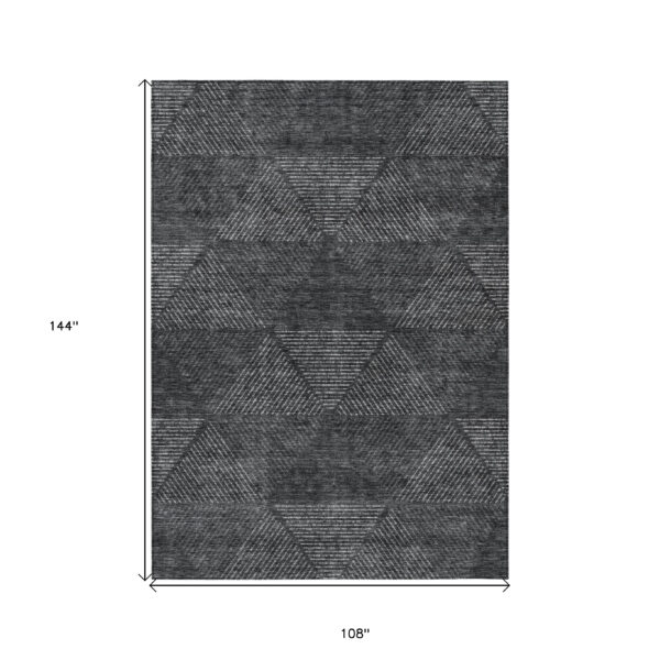 9' X 12' Charcoal Gray And Silver Geometric Washable Indoor Outdoor Area Rug