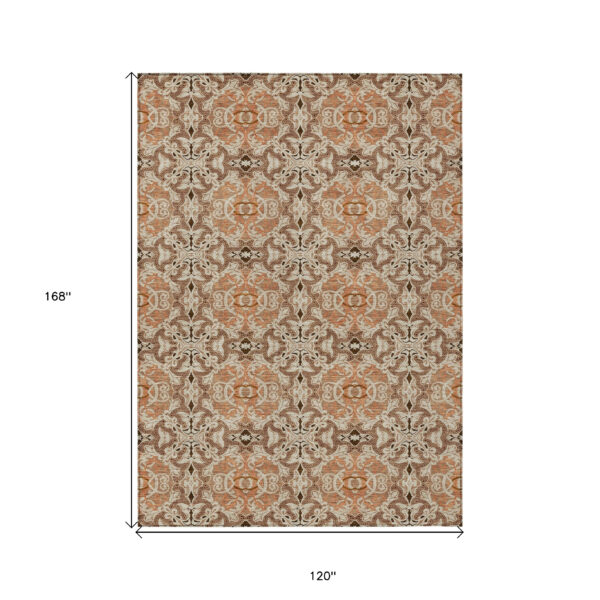 10' X 14' Terra Cotta Copper And Beige Medallion Washable Indoor Outdoor Area Rug