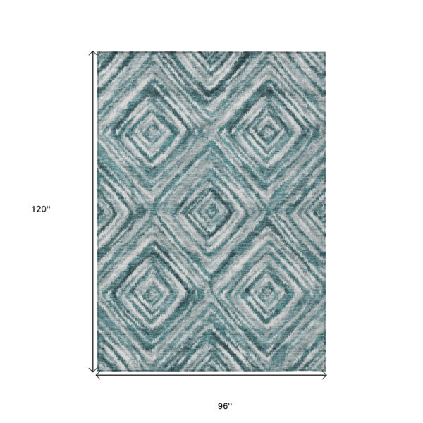 8' X 10' Teal Blue Aqua And Gray Geometric Washable Indoor Outdoor Area Rug