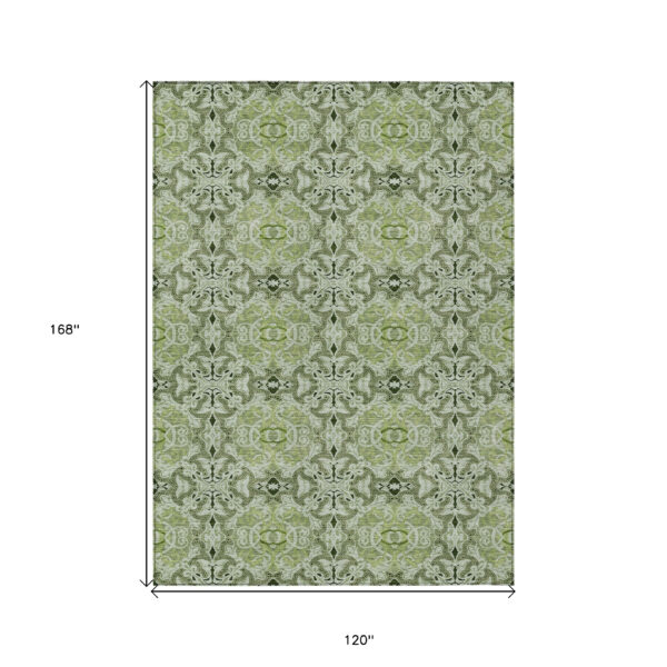 10' X 14' Artichoke Green And Fern Green Medallion Washable Indoor Outdoor Area Rug