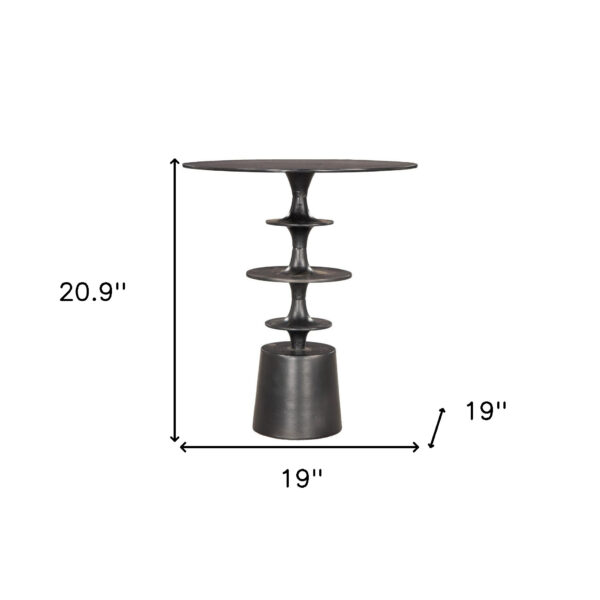 21" Black Distressed Aluminum Round Pedestal End Table