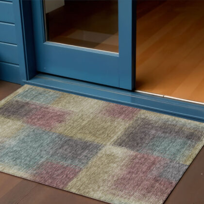 3' X 5' Beige Mauve And Brown Abstract Washable Indoor Outdoor Area Rug