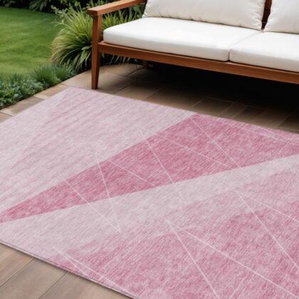 8' X 10' Pink Mauve And Blush Geometric Washable Indoor Outdoor Area Rug