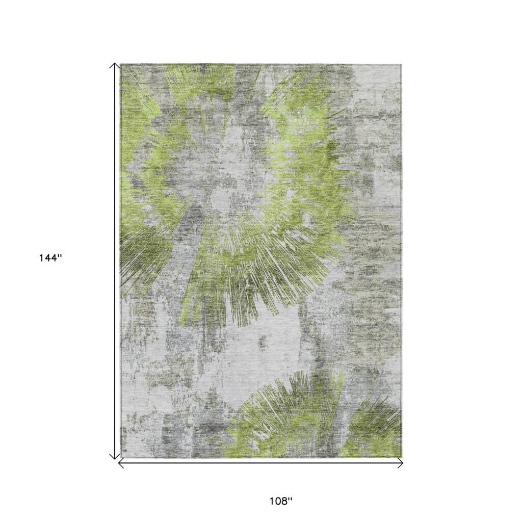9' X 12' Artichoke Green Gray And Charcoal Abstract Washable Indoor Outdoor Area Rug