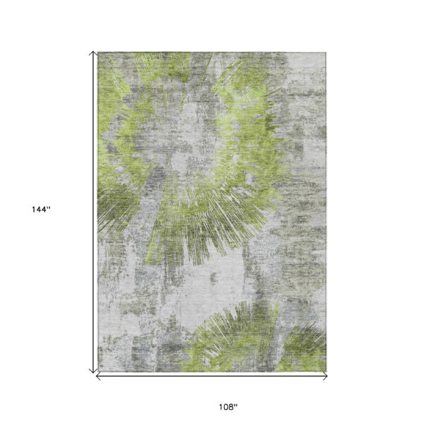 9' X 12' Artichoke Green Gray And Charcoal Abstract Washable Indoor Outdoor Area Rug