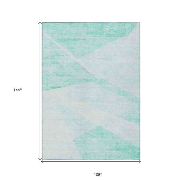 9' X 12' Aqua Sky Blue And Ivory Abstract Washable Indoor Outdoor Area Rug