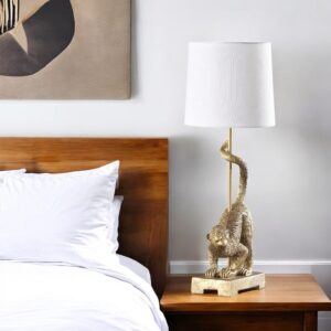 24" Gold Monkey Table Lamp With White Drum Shade