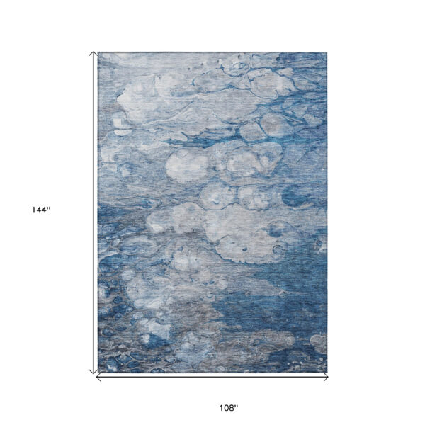 9' X 12' Denim Blue And Sky Blue Abstract Washable Indoor Outdoor Area Rug