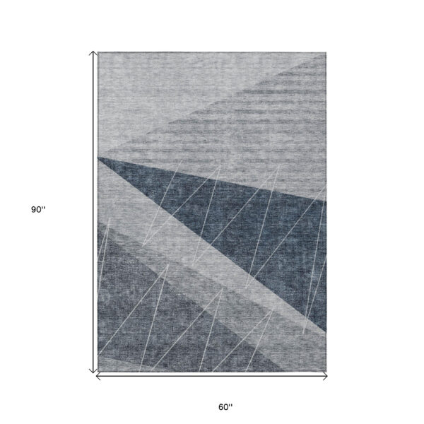 5' X 8' Charcoal Gray And Silver Geometric Washable Indoor Outdoor Area Rug